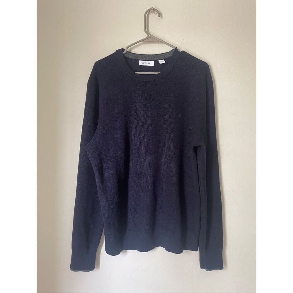 Calvin Klein Mens Size Large Navy Knit Crew Neck Basic Sweater